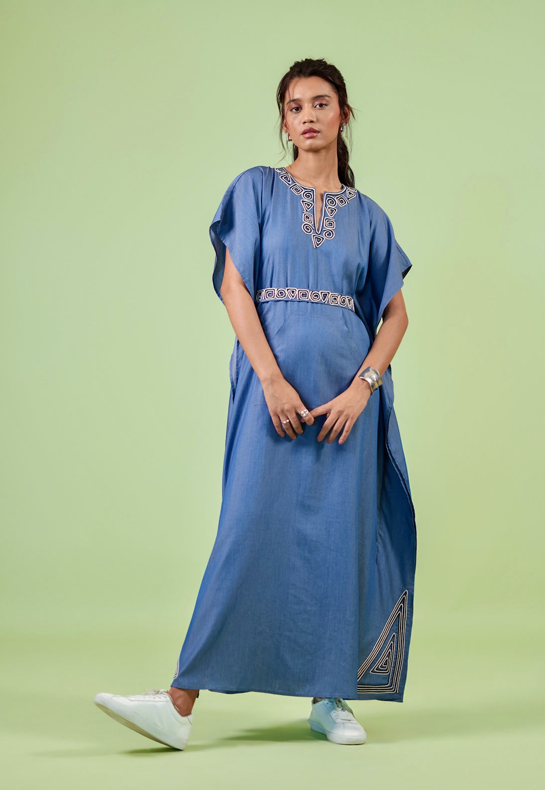 Modern Denim Embroidered Kaftan | Sustainable Casual Style Nobo 3XL Modern Denim Embroidered Kaftan | Sustainable Casual Style Nobo 3XL