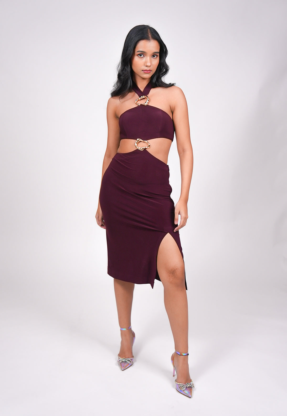 Burgundy Metal Cut-out Dress | Bold Party Wear Dress Label Nobo Burgundy Metal Cut-out Dress | Bold Party Wear Dress Label Nobo