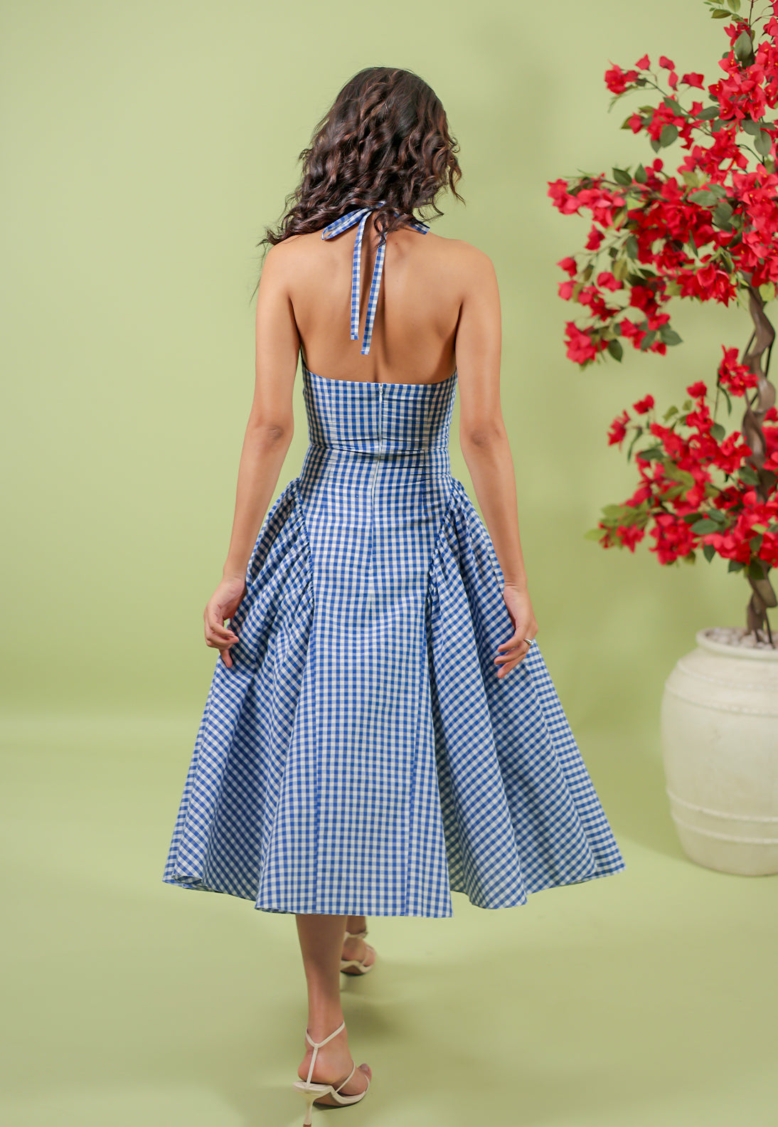 Blue Gingham Midi Dress | Sustainable Vacation & Brunch Wear Nobo M Blue Gingham Midi Dress | Sustainable Vacation & Brunch Wear Nobo M