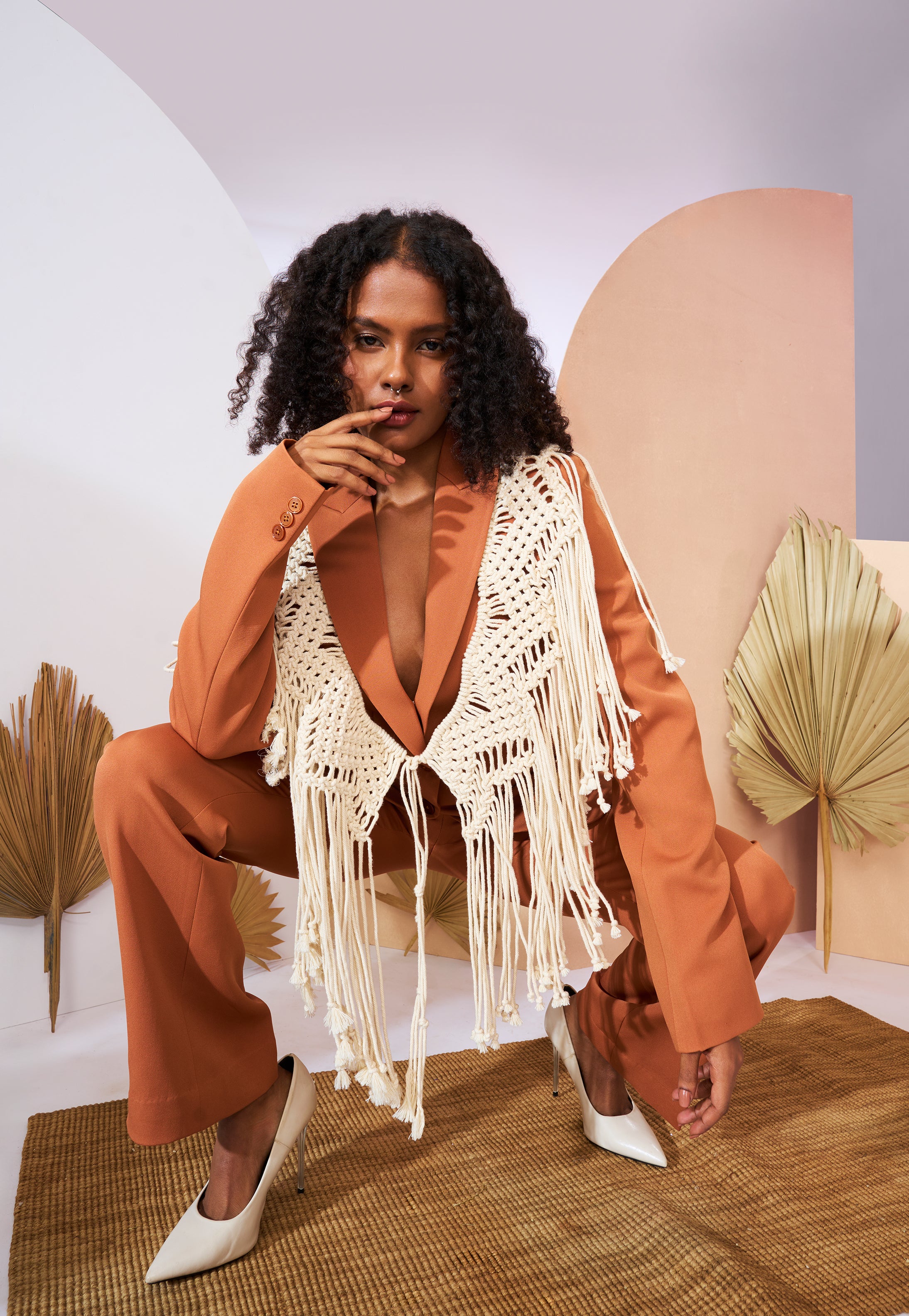 Tan Macrame Pant Suit