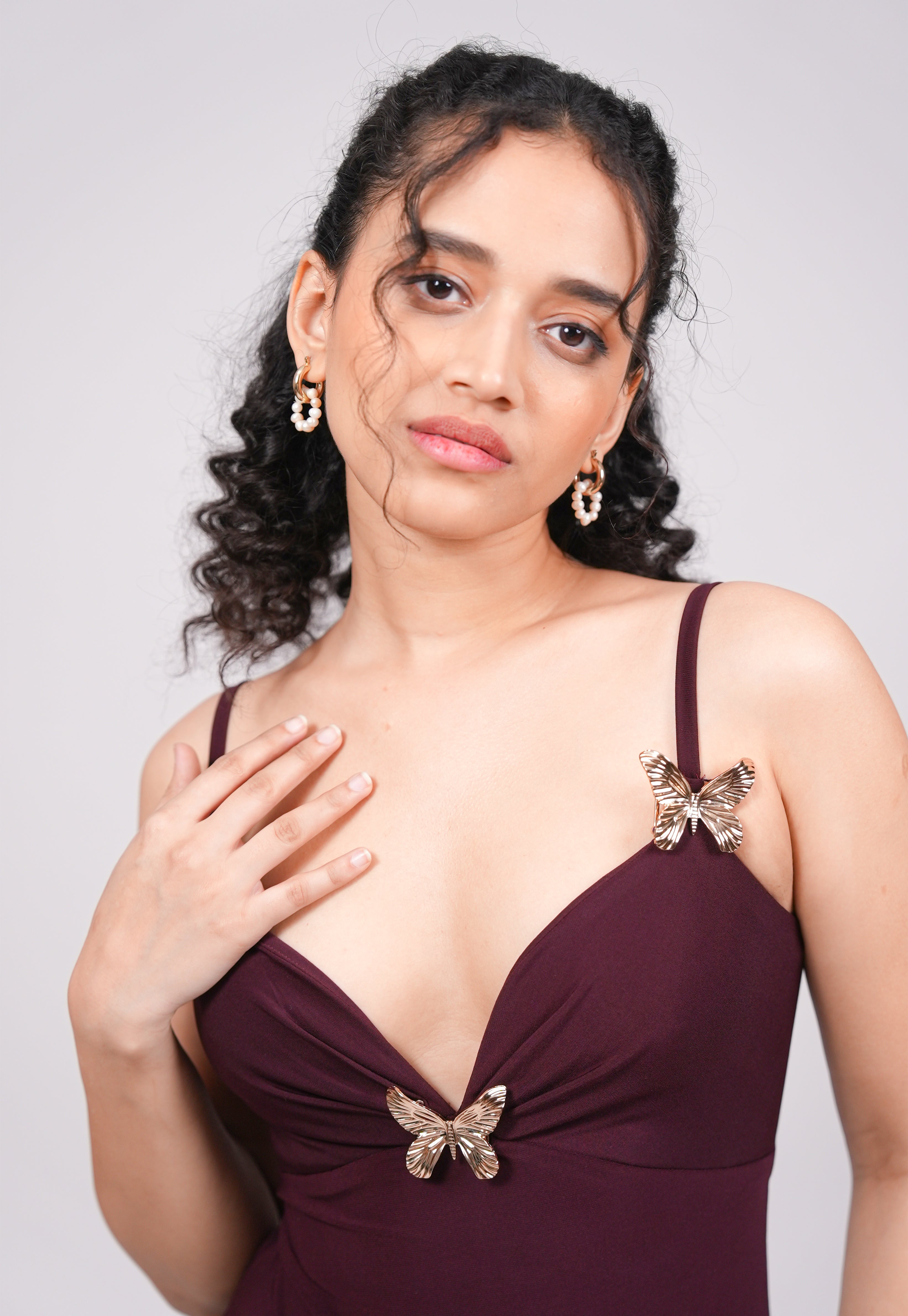 Burgundy Butterfly Dress | Elegant Party Dress for Women L Burgundy Butterfly Dress | Elegant Party Dress for Women L